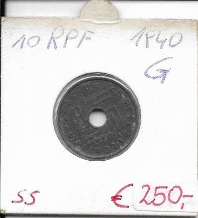 10 RPF Reichspfennig Reichskreditkassen 1940 G