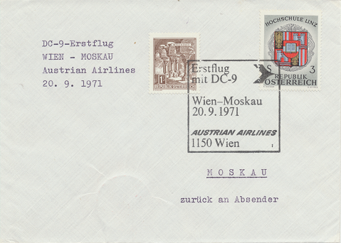 Erstflug Aua DC-9 Wien - Moskau 20.9.1971