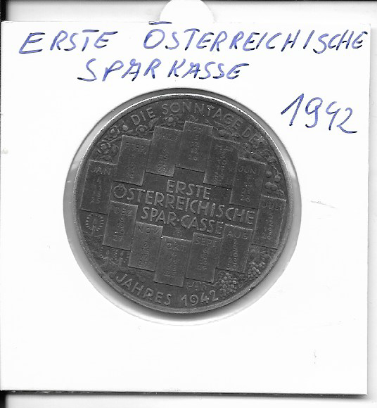 1942 Kalendermedaille Jahresregent Erste Österreichische Sparkasse