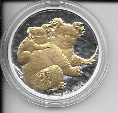 Koala Australien 1 Dollar 2009 31,1g Silber Unze Teilvergoldet