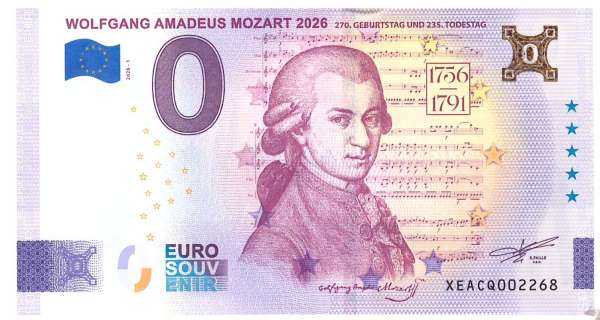 ANK.Nr. Wolfgang Amadeus Mozart 2026 Gold 0 Euro Schein 2026-1 Anniversary