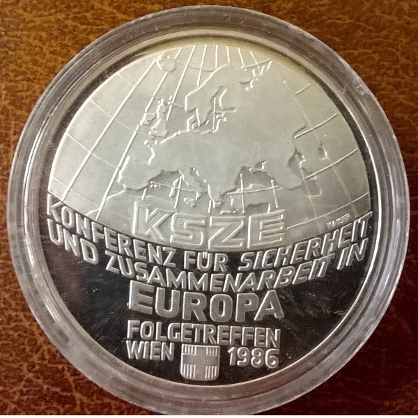 ANK Nr. 28 Konferenz für Sicherheit und Zusammenarbeit in Europa KSZE 1986 PP 500 Schilling Silber