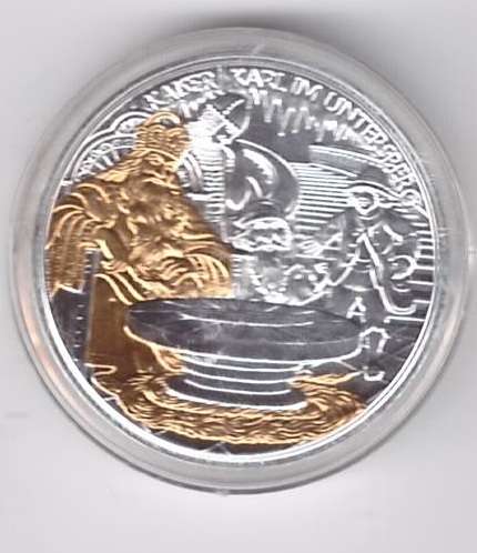 10 Euro 2010 Karl der Grosse im Untersberg ANK Nr. 18Teilvergoldet Silber Premiumausgabe
