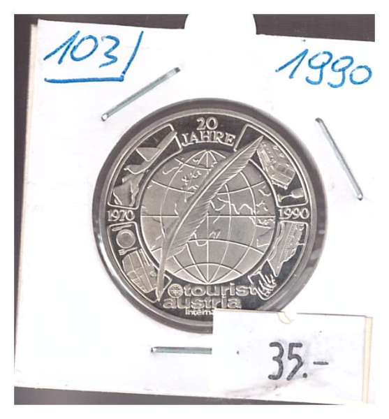 Nr. 103 20 Jahre Tourist Austria1990 Casinos Austria Silber Casino Jeton 100 Schilling