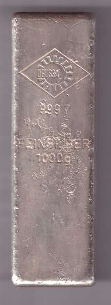 1 Kilo 1000 Gramm Silber Barren Ögussa Feinsilber 999,7