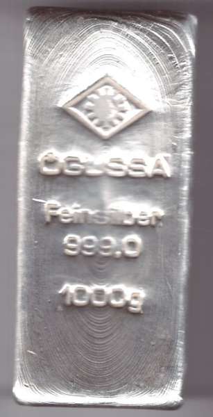 1 Kilo 1000 Gramm Silber Barren Ögussa 999,0 Fein