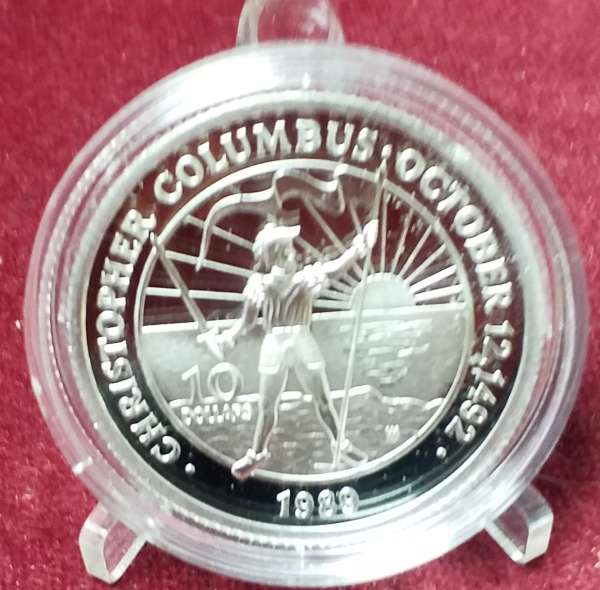 Bahamas 10 Dollars 1989 "Entdeckung Amerika" Silber Münze PP ca.31 Gramm