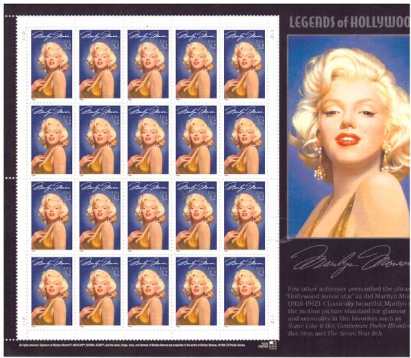 Legends of Hollywood Marilyn Monroe 32 Cent Usa Stamps Block 1995