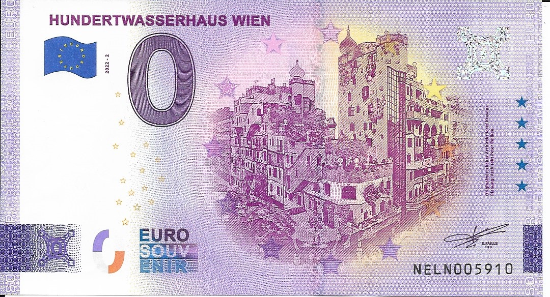 ANK.Nr.64 Hundertwasserhaus Wien 0 Euro Schein 20222 Österreich 0 Euro Scheine