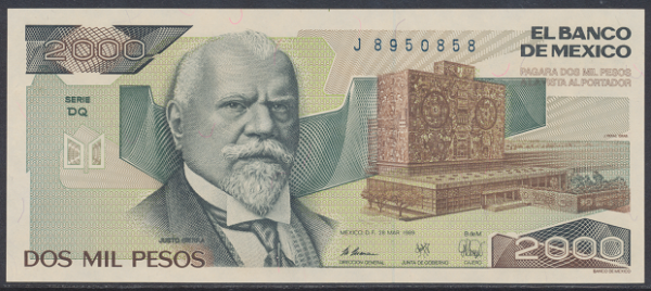 Mexiko- 2000 Pesos 1989 UNC - Pick 86