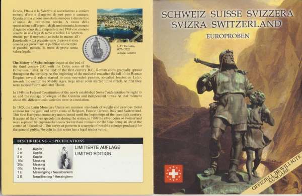 Schweiz Suisse Euro Probeprägung 2003 ESSAI PATTERN Prueba
