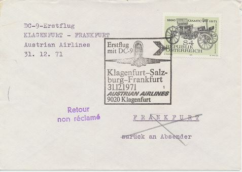 Erstflug Aua DC-9 Klagenfurt - Salzburg - Frankfurt 31.12.1971