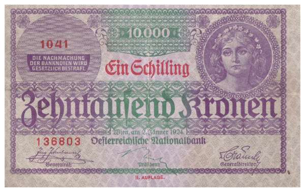 1 Schilling 10000 Kronen 2.1.1924 Pick 87 Ank 210 Nr 1041 136803
