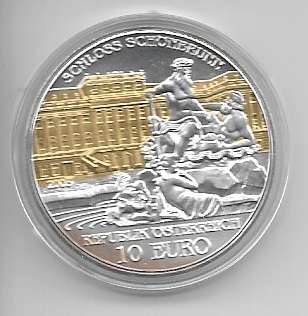 10 Euro 2003 Premiumausgabe Schloss Schönbrunn 24 Karat Teilvergoldet Silber