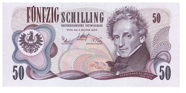 50 Schilling 2.1.1970 Ferdinand Raimund D853208U ANK 283 Burgtheater-Unc