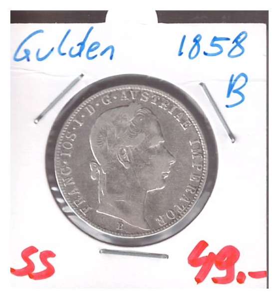 1 Gulden Fl 1858 B Silber Franz Joseph