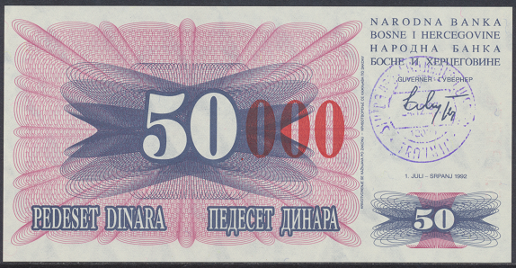 Bosnien Herzogowina- 50 000 Dinara 24.12.1993 unc - Pick Nr.55d Rot