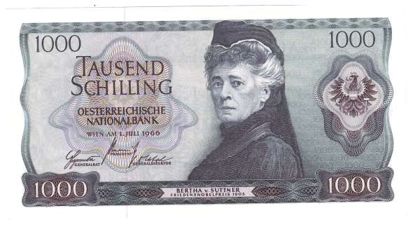 1000 Schilling 1.7.1966 Bertha Von Suttner Schloss Leopoldskron Pick 147 unc. Nr.C 877833 K