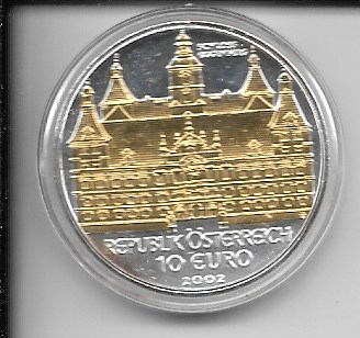 10 Euro 2002 Premiumausgabe Schloss Eggenberg 24 Karat teilvergoldet