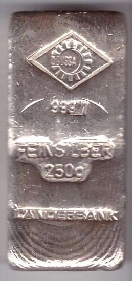 1/4 kilo 250 Gramm Silber Barren / Ögussa 999,7 Fein Länderbank