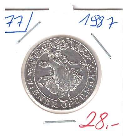 Nr. 077 Wiener Opernball Tanzpaar 1987 Casinos Austria Silber Jeton 100 Schilling