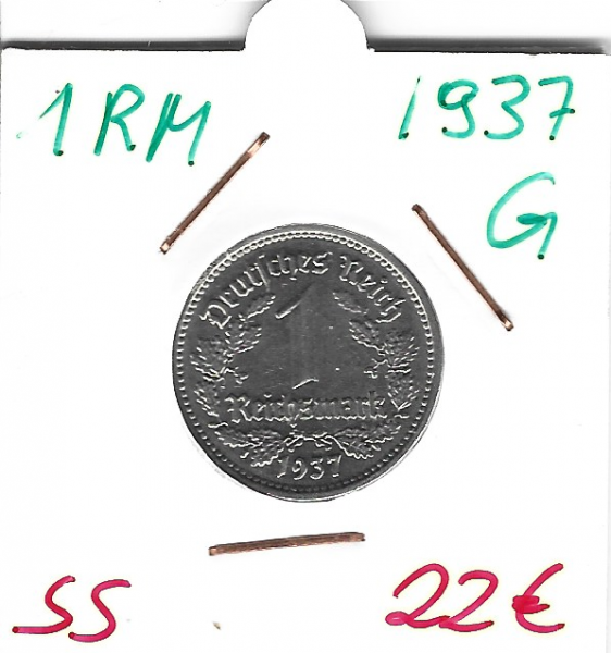 1 RM Reichsmark 1937 G Nickel