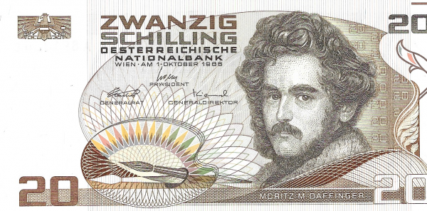 20 Schilling 1986 Moritz M. Daffinger Bankfrisch Ank. Nr. 289 A 891066D Pick 148