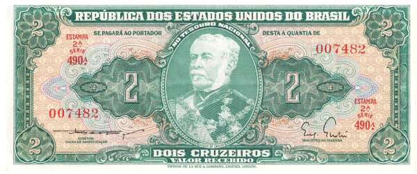 Brasilien / Brazil 2 Cruzeiros (1956-58) Pick 157
