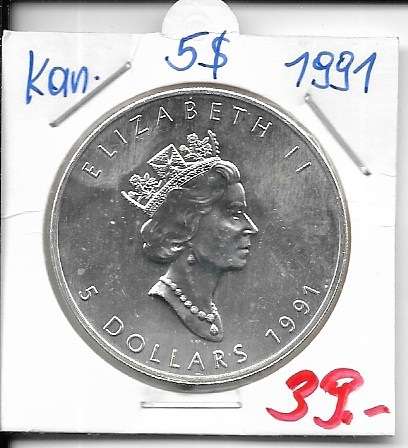 5 DOLLAR 1991 Canada Maple Leaf Silber 1 Unze