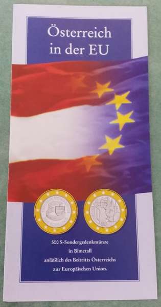 1995 Österreich in der EU 500 Schilling Gold 1995 Bimetall - nur Flyer Folder CA