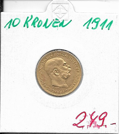 10 Corona Kronen 1911 Franz Joseph I Gold mit St.Schwartz