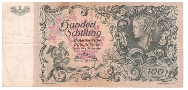 100 Schilling 3.1.1949 Wien Donau 1195/48008 ANK 263 Gebraucht