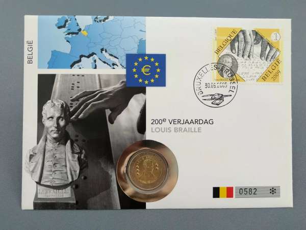 2 Euro Numisbrief Belgien - 200. Geburtstag Louis Braille 2009