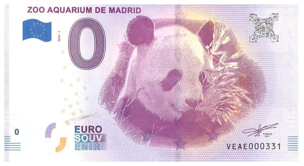 Spanien Zoo Aquarium de Madrid Panda - Unc 0 Euro Schein 2018-1