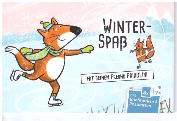 Winter Spaß mit Fridolin Briefmarken & Postkarten Heft mit 4 Marken