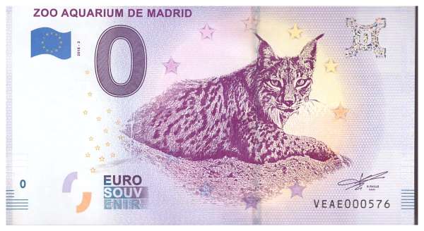 Spanien Zoo Aquarium de Madrid Luchs - Unc 0 Euro Schein 2018-3