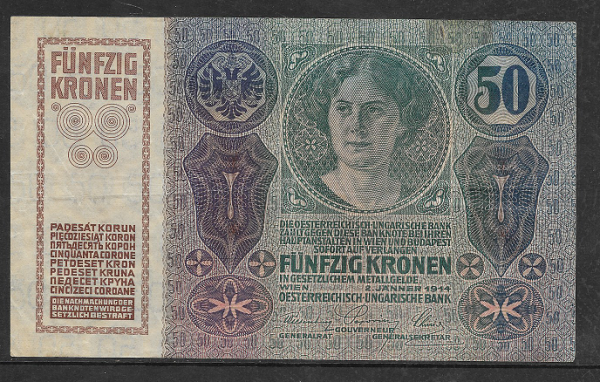 50 Kronen 2.1.1914 Nr.1012 474340 Deutschösterreich ANK 161 Dunkelbraun