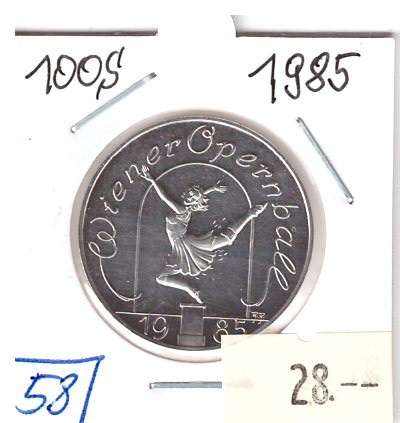 Nr. 058 Wiener Opernball Tänzerin1985 Casinos Austria Silber Casino Jeton 100 Schilling