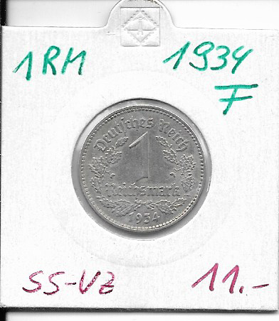1 RM Reichsmark 1934 F Nickel