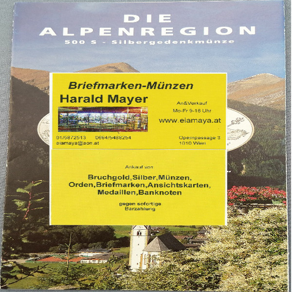 Die Alpenregion 1993 500 Schilling Silber - nur Flyer Folder