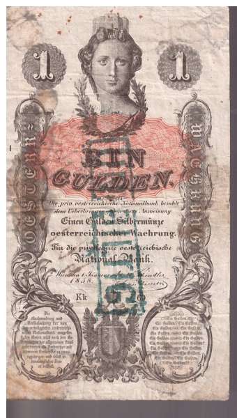 1 Gulden 1858 Franz Joseph I Ank.130 Aufdruck Ungiltig