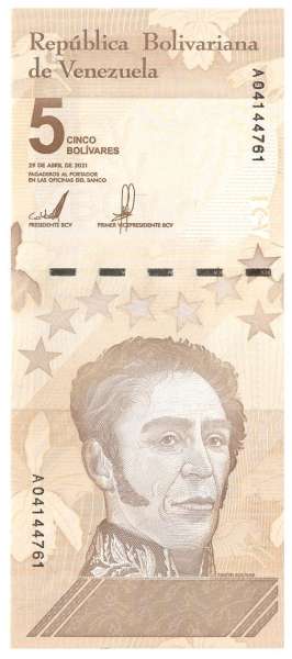 Venezuela – 5 Bolivares 29.04.2021, (P.115) Erh. UNC