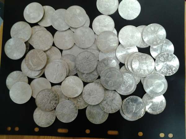 50 Schilling Silber 25 Stück bis 1973 450gr.Feinsilber