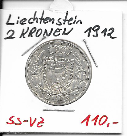 2 Kronen 1912 Johann II Fürst von Liechtenstein Silber
