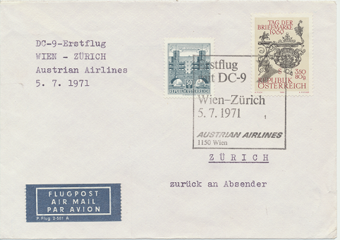 Erstflug DC-9 Wien-Zürich 5.7.1971