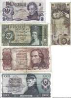 Banknotenserie 1000 500 100 50 20 Schilling 1965 - 1970 Banknotenserie 1000 500 100 50 20 Schilling 1965 - 1970