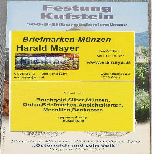 Festung Kufstein 2001 500 Schilling Silber - nur Flyer Folder