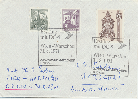 Erstflug Aua DC-9 Wien - Warschau 31.8.1971