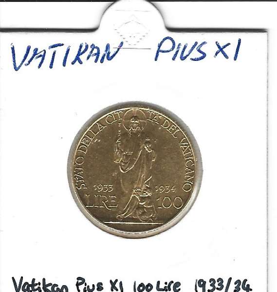 100 Lire 1933 1934 Pius XI Gold Vatikan