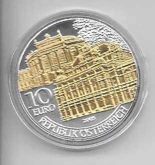 10 Euro 2005 Premiumausgabe Wiedereröffnung Burg und Oper 24 Karat Teilvergoldet Silber